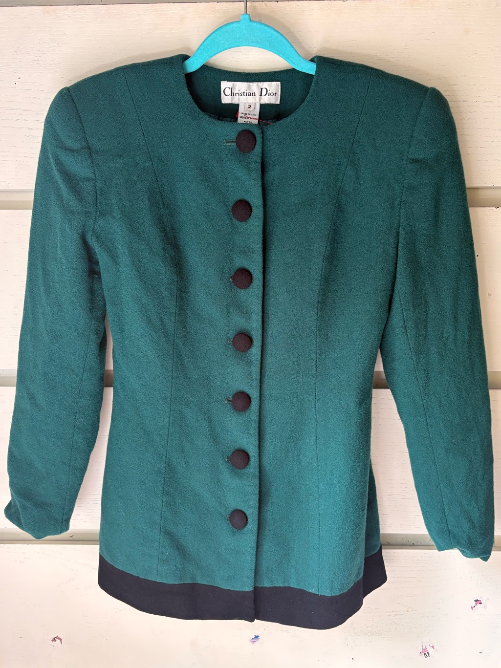 1980s Vintage Christian Dior Emerald Green Blazer  2